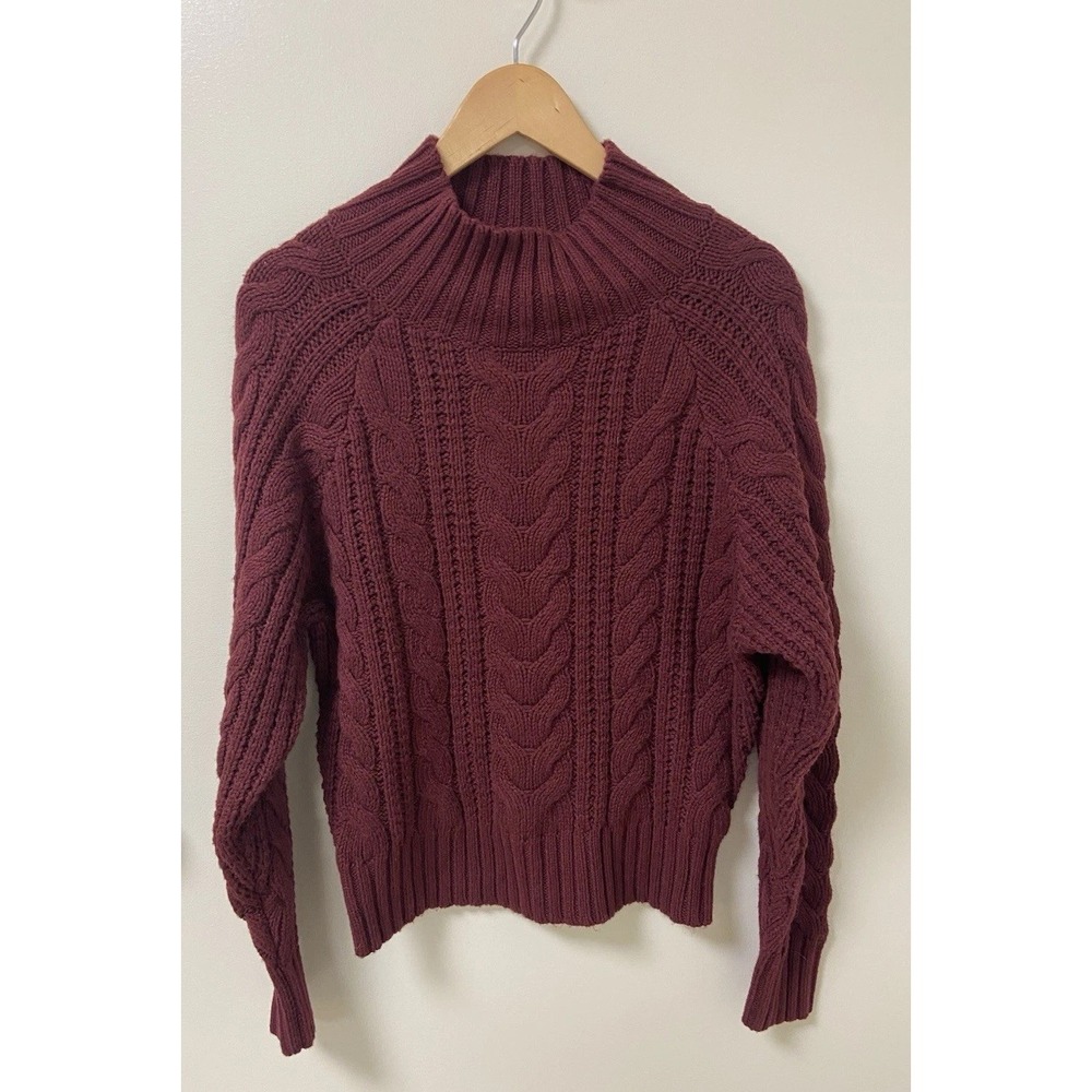 A New Day Burgundy Mock neck chunky Knit Sweater Size S Grandpa Core Fisherman